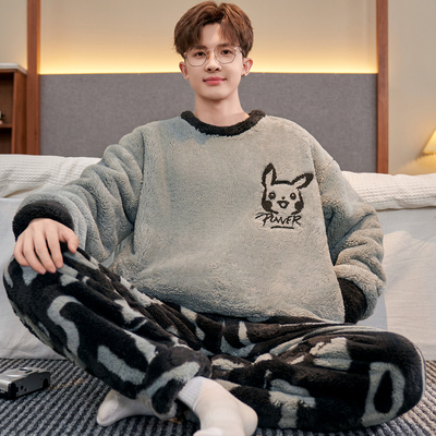 皮卡丘珊瑚绒睡衣男士秋冬季保暖