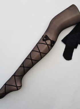 夏季超薄黑色提花纹提大菱格蝴蝶结2D女士性感显瘦打底裤袜