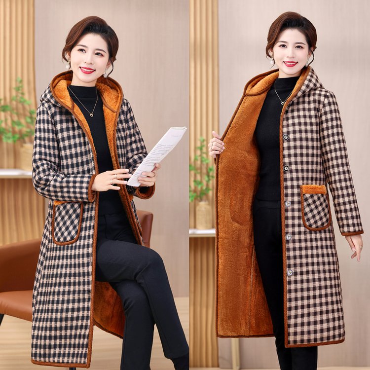 妈妈冬装棉衣加绒加厚花棉袄中老年女长款高个子北方保暖棉服外套