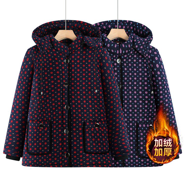 奶奶冬装棉袄加绒加厚连帽中老年人女妈妈秋冬外套老太太老人棉服