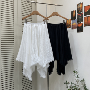 浪漫蕾丝风不规则半身裙女夏季高腰显瘦A字大摆中长款