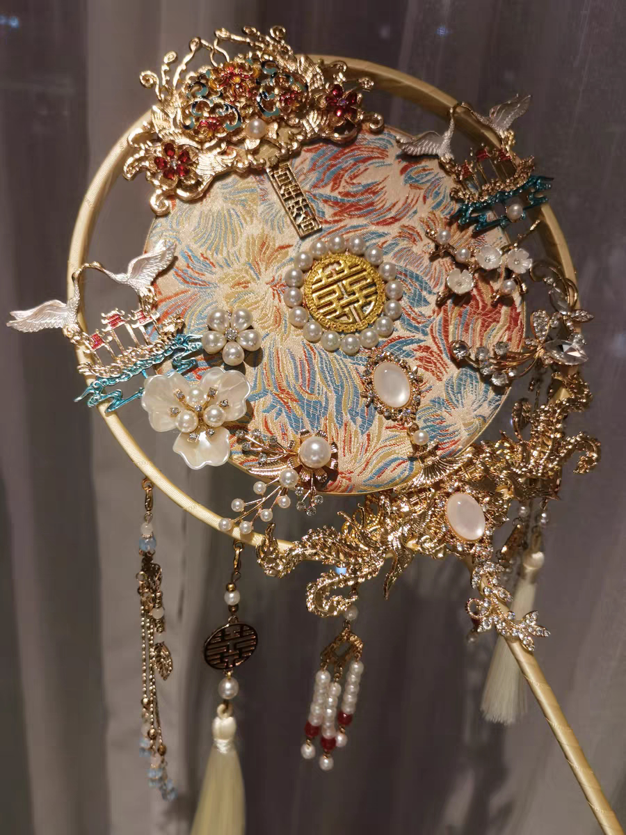 中式喜扇古典新娘婚礼团扇结婚出嫁秀禾服手捧花扇子DIY成品材料