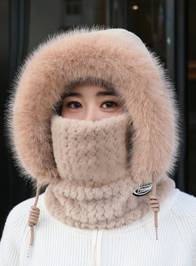 帽子女冬季套头帽面罩围脖一体