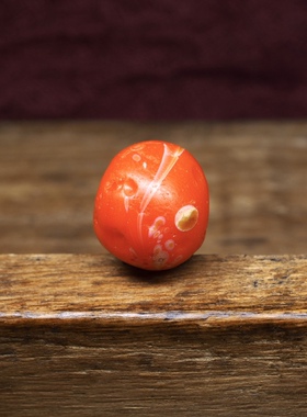 西亚几百年橙色点彩老琉璃14.5mm一枚 风化磕碰沧桑美感 老珠子