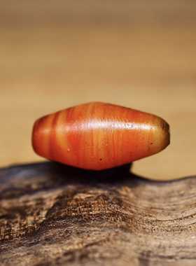 西亚百年红色绞丝搅胎缠丝老琉璃古珠18.3x9.8 一端略短 保老好价