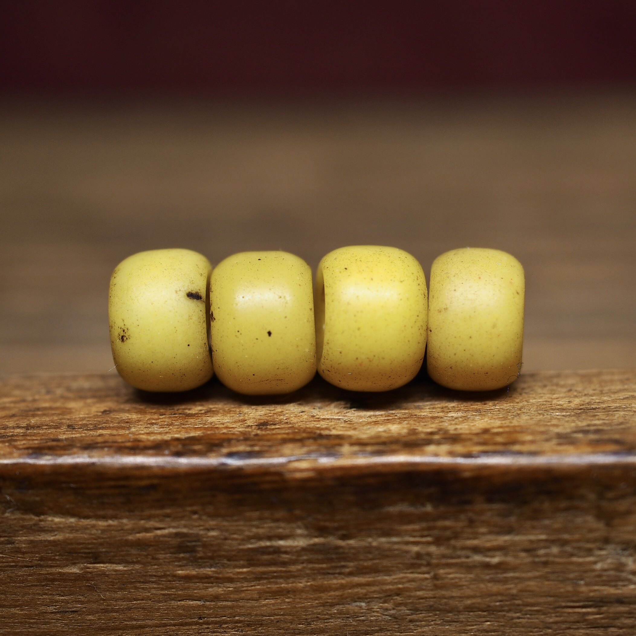 西藏百年爆老柠檬鸡油黄老琉璃鼓珠9.2x6四枚 老珠子手串菩提配饰