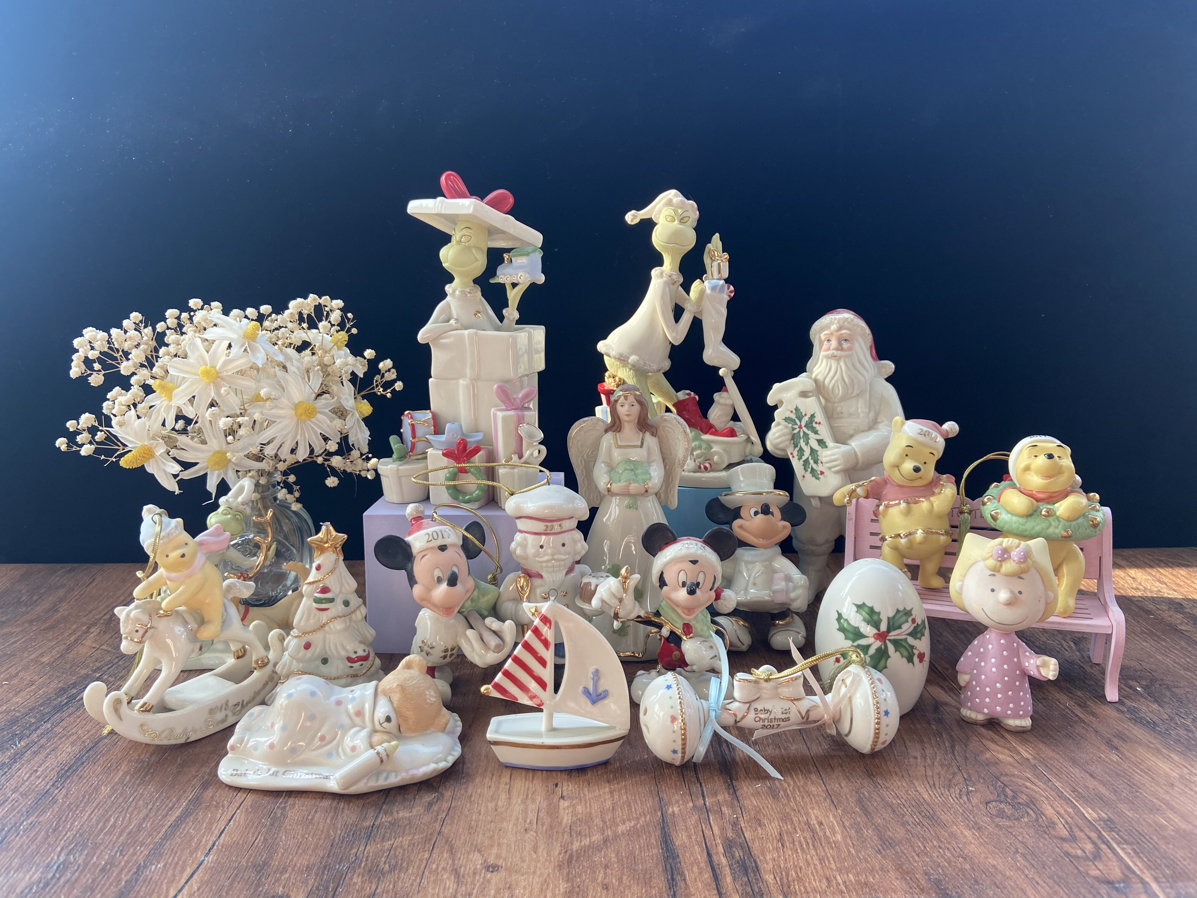(包邮)老货lenox米奇圣诞老人天使米奇米妮陶瓷摆件铃兰花瓶