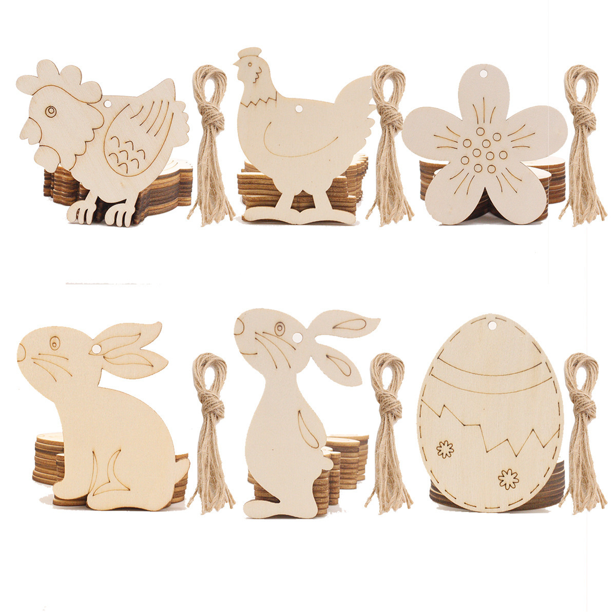 复活节派对工艺品摆件创意美式家居装饰DIY手绘兔子木质鸡蛋挂饰