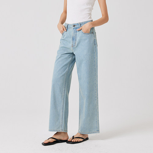 夏季薄款复古高腰宽松直筒牛仔裤
