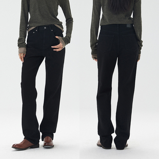 NO93黑色加绒牛仔裤女高腰宽松2025冬季新款百搭显瘦长裤子窄版