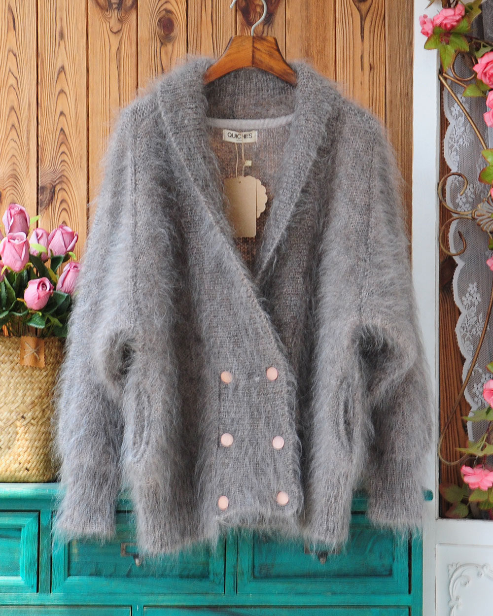 A复古双排扣翻领文艺风温暖超长马海毛慵懒宽松开衫大毛衣外套女,女装/女士精品,毛衣,淘宝优惠券,粉丝福利购,淘宝优惠卷