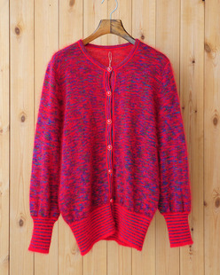 A出口原单 细柔长毛马海毛段染混色森系复古宽松开衫百搭毛衣外套