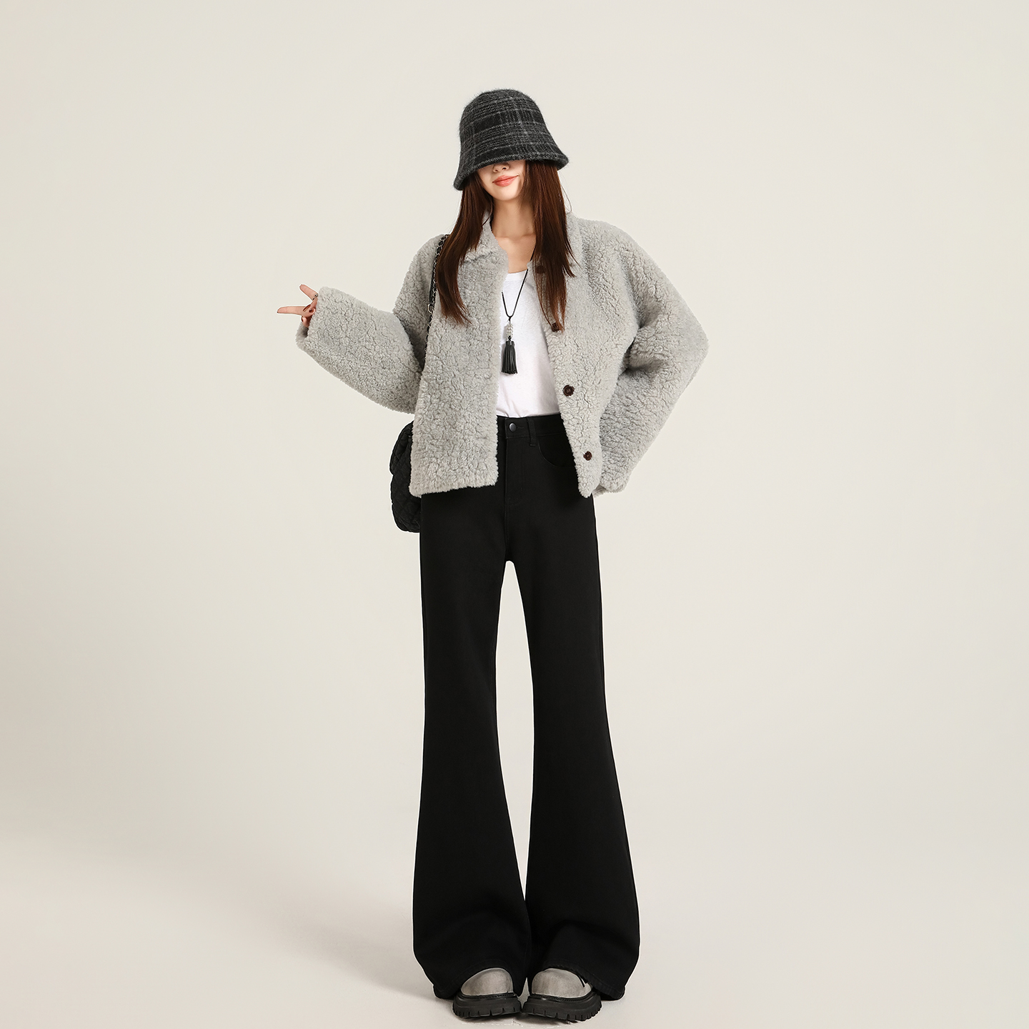 加绒牛仔喇叭裤加厚裤子女