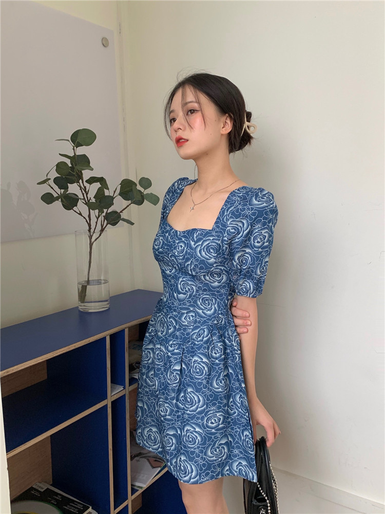 Real shot! Real price! Summer French retro Platycodon grandiflorum elegant blue dress
