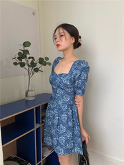 Real shot! Real price! Summer French retro Platycodon grandiflorum elegant blue dress