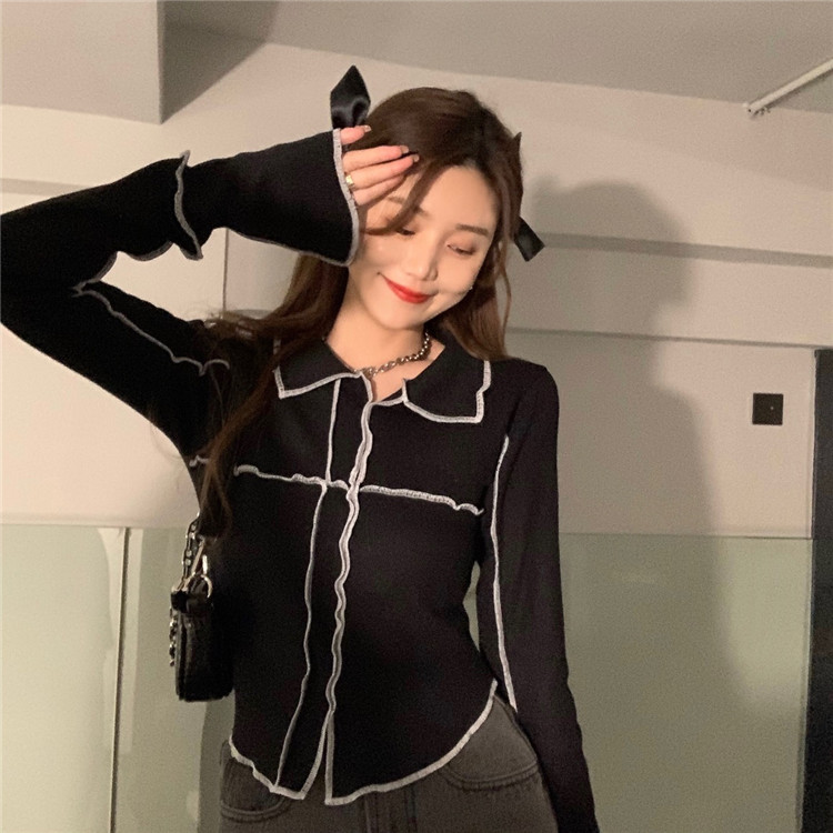 Real shot! Real price! Slim and versatile short Polo neck long sleeve base shirt