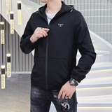 2026年新款纯色连帽休闲夹克钱塘3019-JK9069P145真模黑色，男装夹克，电商A023