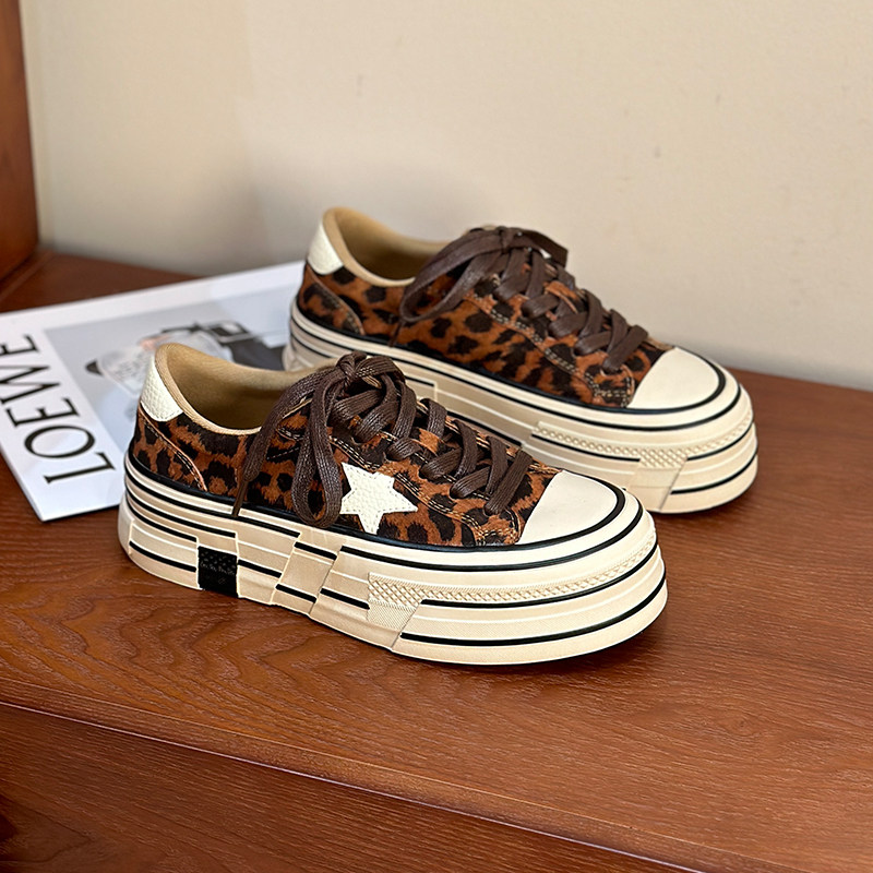 厚底增高豹纹星星鞋女2025秋冬新款网红百搭超火加绒休闲运动板鞋,女鞋,休闲板鞋,淘宝优惠券,粉丝福利购,淘宝优惠卷