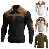 男士 爆款 复古时尚 撞色长袖 秋冬男士 半拉链亨利衫 跨境欧码