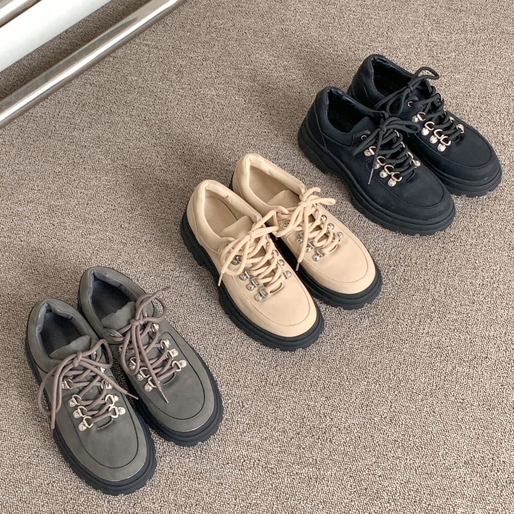 磨砂皮户外登山鞋圆头内增高厚底