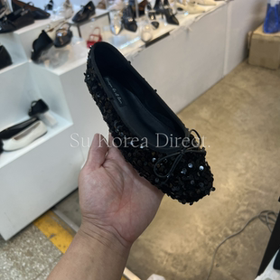 圆头平底亮片单鞋小小苏东大门新款女小众百搭仙女风蝴蝶结奶奶鞋