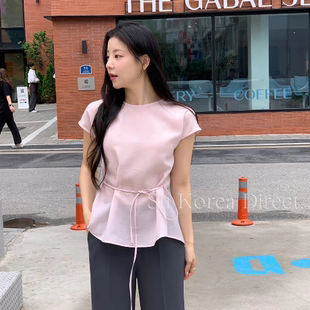 上衣俏皮小飞袖 韩国东大门直邮2025夏甜美纯欲圆领短袖 微透女上衣
