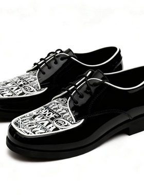 非零旦斯 黑舞士Q3 Popping鞋子Locking街舞印花英伦风皮鞋原创