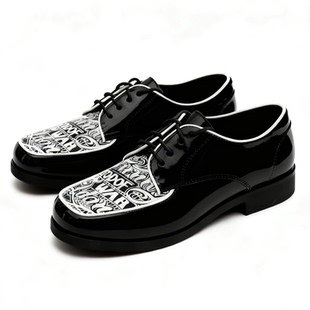 非零旦斯 黑舞士Q3 Popping鞋子Locking街舞印花英伦风皮鞋原创