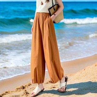 高腰宽松阔腿裤女九分显瘦小个子慵懒风休闲裤薄款气球裤夏灯笼裤