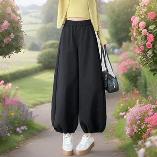 慵懒风高腰九分阔腿裤女宽松显瘦小个子休闲灯笼裤春秋新款女裤子