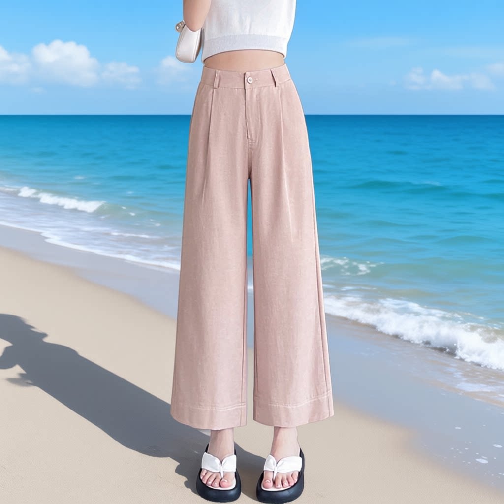 高腰九分阔腿裤女薄款显瘦垂感小个子休闲裤夏季薄款天丝直筒裤子