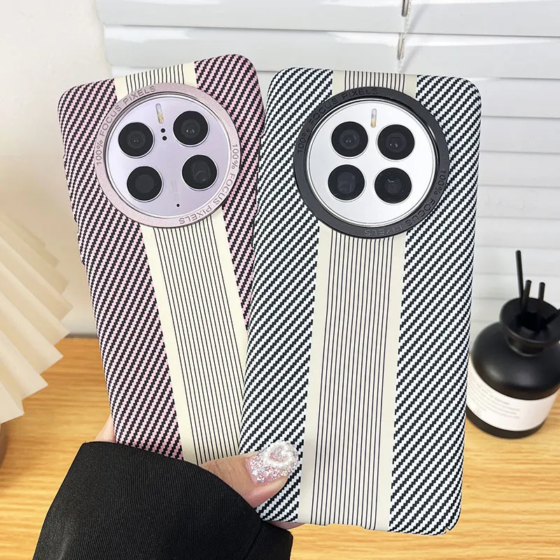 适用华为MATE60PRO碳纤维纹磁吸手机壳MATE50金属按键全包保护套