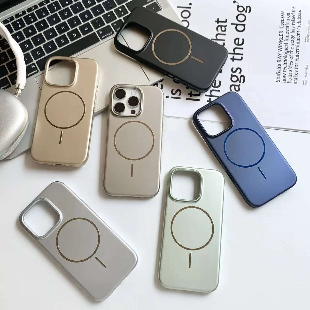 适用iPhone17PROMAX金属漆磁吸细圈手机壳苹果16磨砂PC防摔保护套