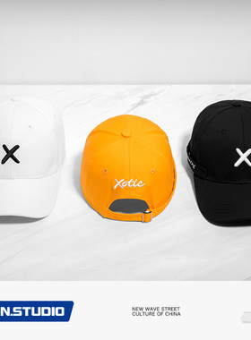 街头潮牌英文X叉号飘带黄色弯沿棒球帽男女情侣款韩版遮阳鸭舌帽