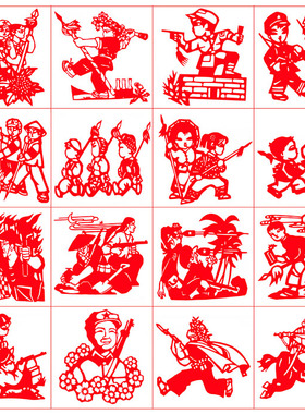 16张小战士革命战争剪纸半成品电子版红色文化刻纸打印底稿包邮