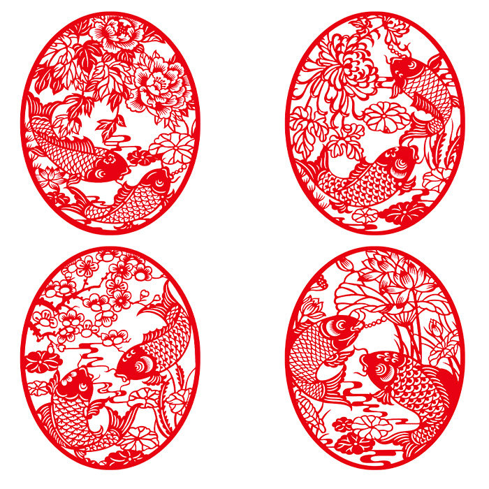 吉祥电子版连年有余四条手工剪纸