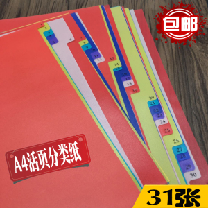 。塑料分类纸彩色a4隔页纸11孔活页纸pp分类卡纸31页档案索引纸标