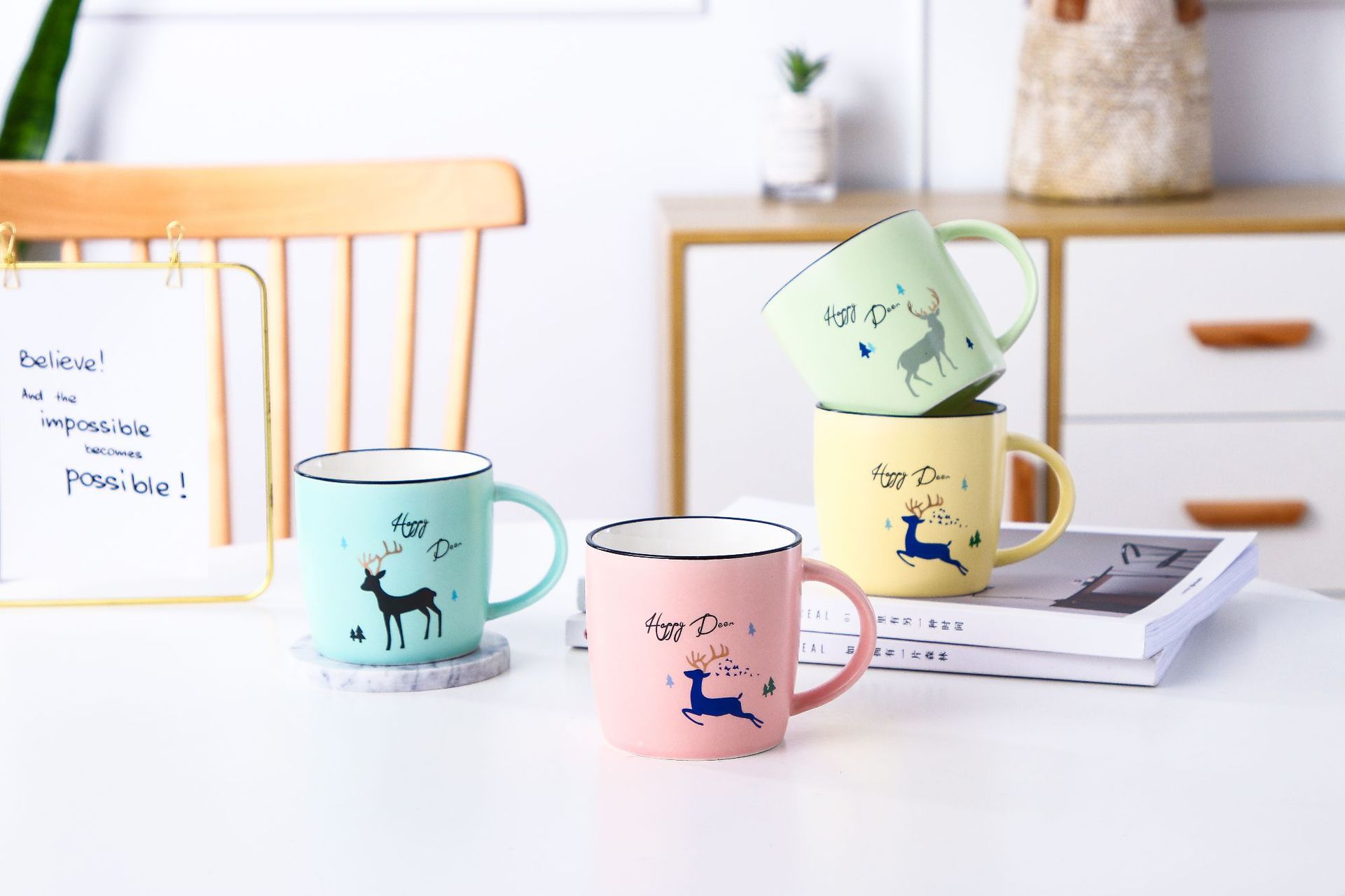 陶瓷第二件半价可爱风水杯套装