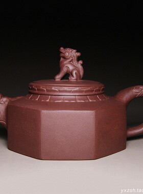 玩壶天下 宜兴高端紫砂壶 王国工 纯手工 紫泥 八方龙尊450CC