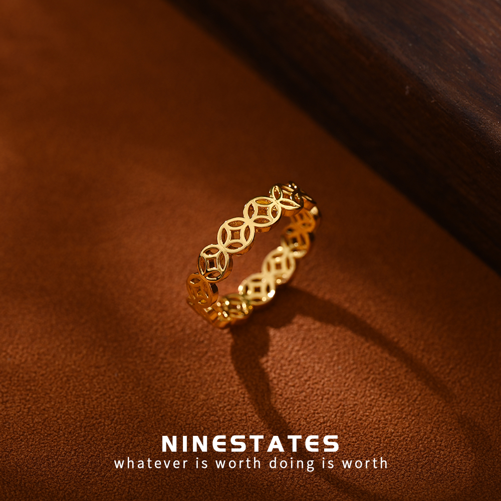 气质食指素圈戒指男女高级感彩金素戒时尚指环小指个性仿黄金尾戒