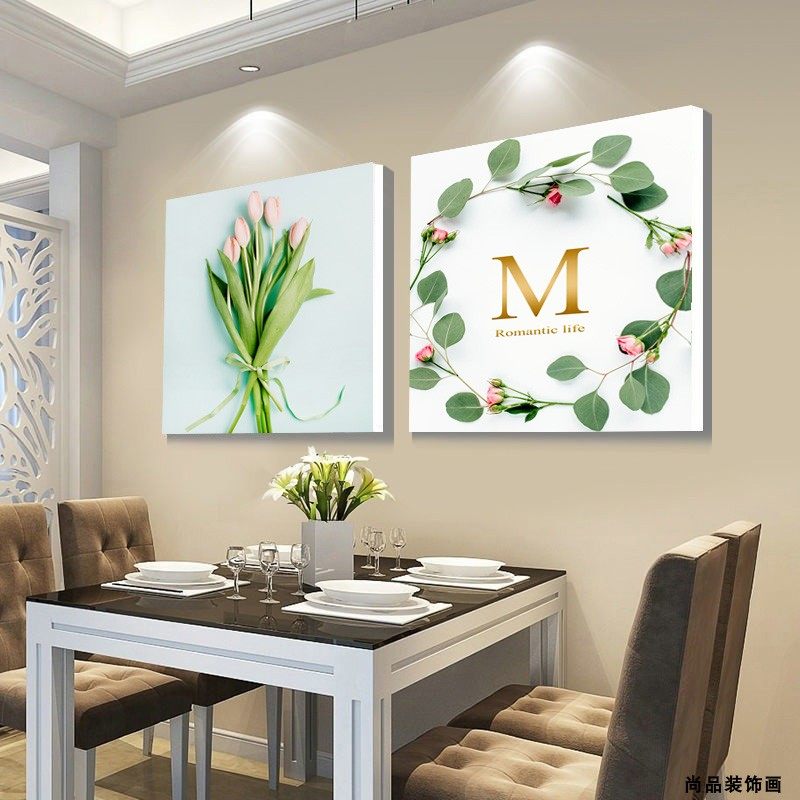 客厅餐饭厅卧室双联装饰画现代简约小清新两幅欧式墙壁面挂画水晶