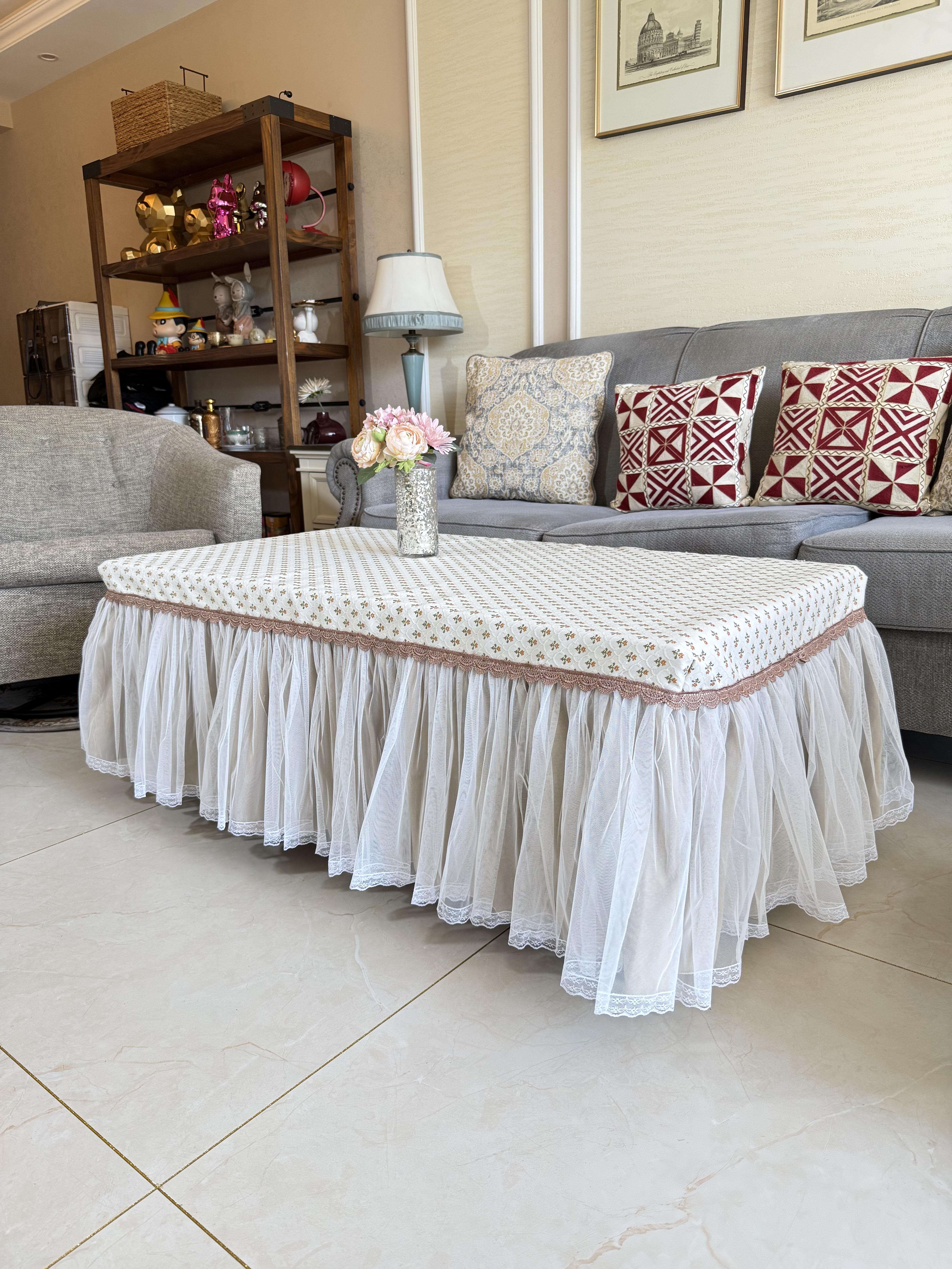 新款提花布艺桌布长方形茶几罩升降电炉烤火炉防尘罩家用电视柜罩