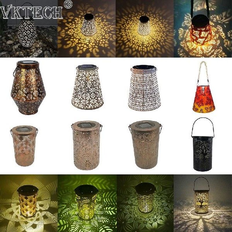 Retro Solar Lantern Solar Metal Hollow Projection Lamp