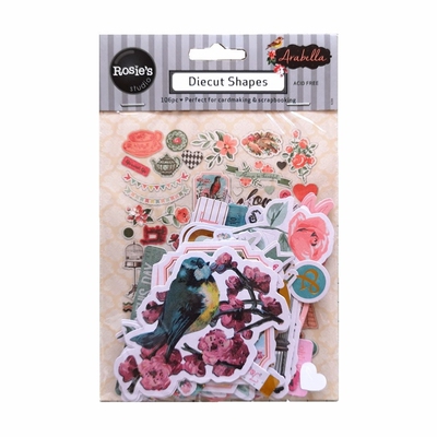 CRZCrafter 106pcs Printed Paper Diecut Shapes Ephemera Embe