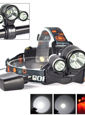 BORUIT 6000LM 3x XM L T6 White+2R5 Red LED Bicycle Head Lig