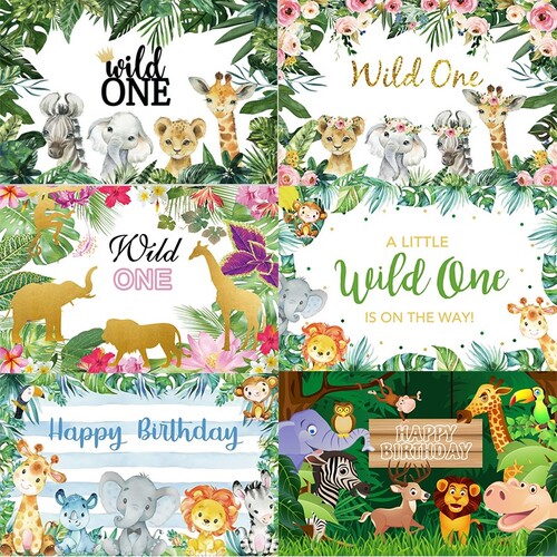 Animal Jungle Safari Wild One Photo Backdrop Happy Birthday