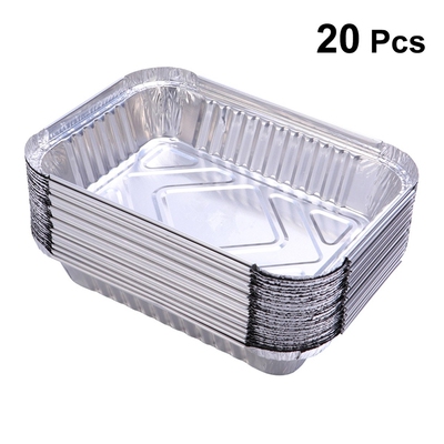 20 Pcs Tin Foil Box Durable Disposable Tray Silver Container