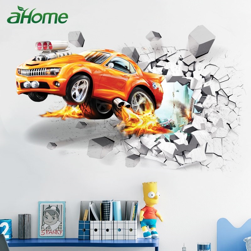 3D PVC Wall Stickers Creative Basketball Football Car Backg