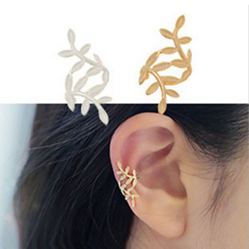 Vintage Leaf Clip on Earrings No Pierced Ear Cuff Women Ear