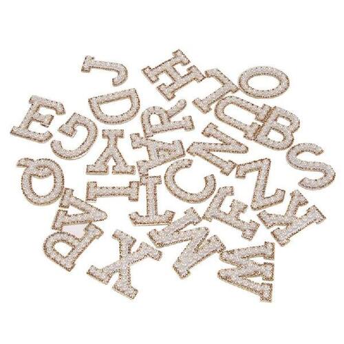 Gold Rhinestone Pearl English Alphabet Patch 3D Beaded